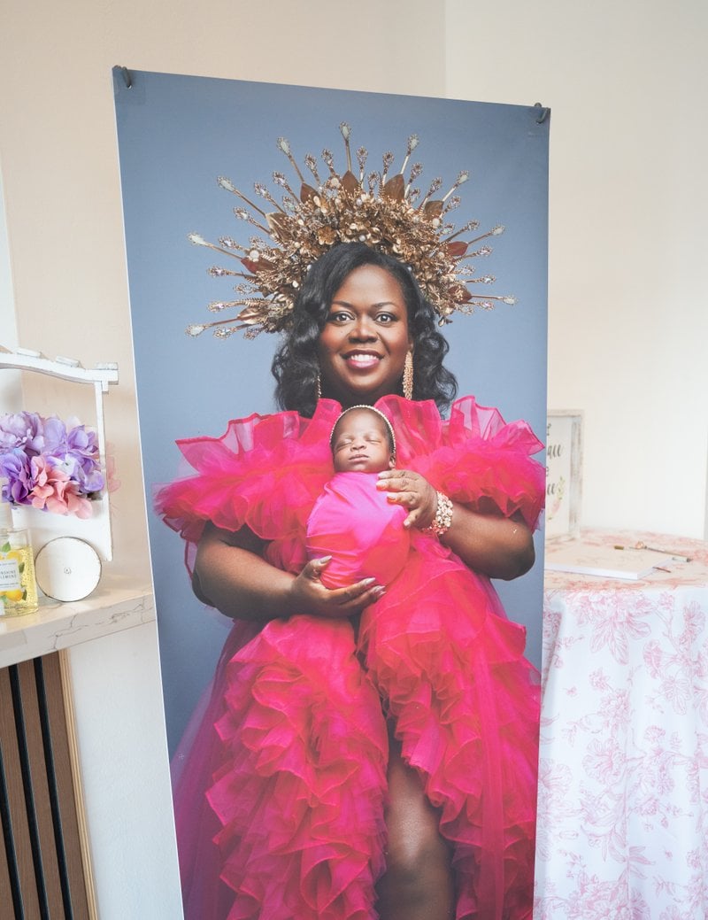 Happy mom with child at baby shower