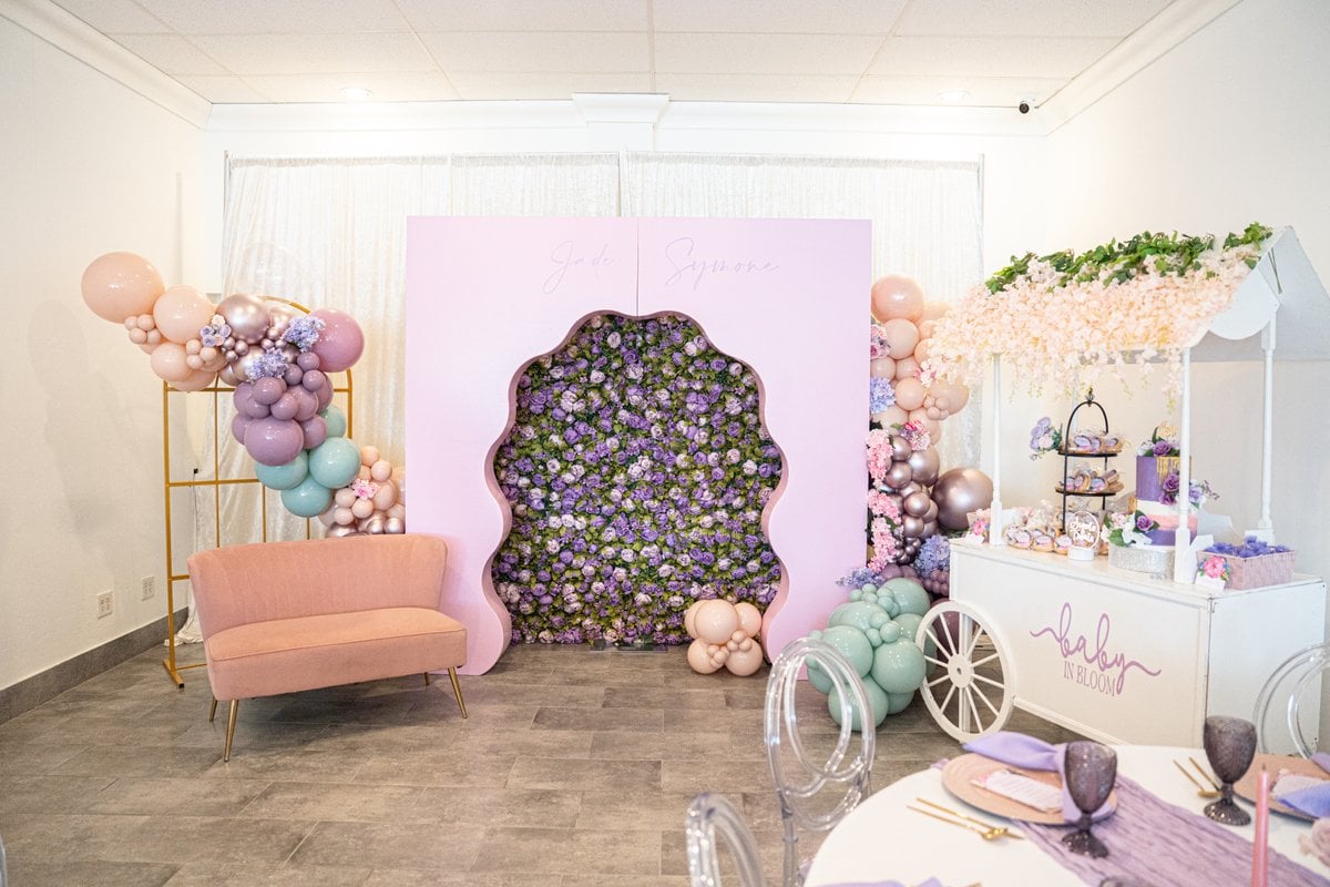 Elegant baby shower setup with decorations